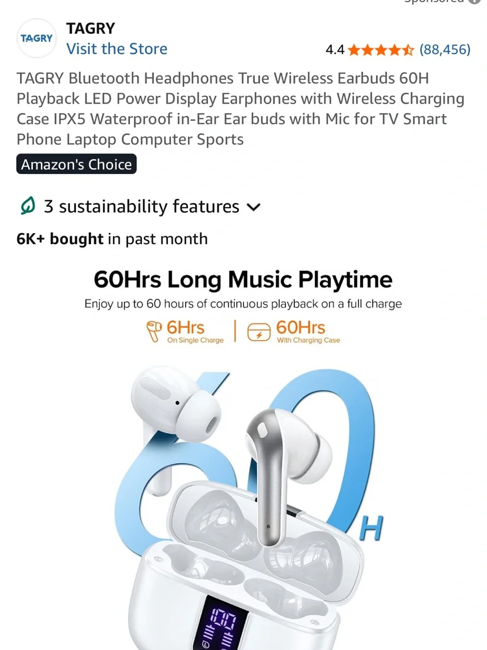 White & Silver True Wireless Bluetooth Earbuds with LED Charging Case